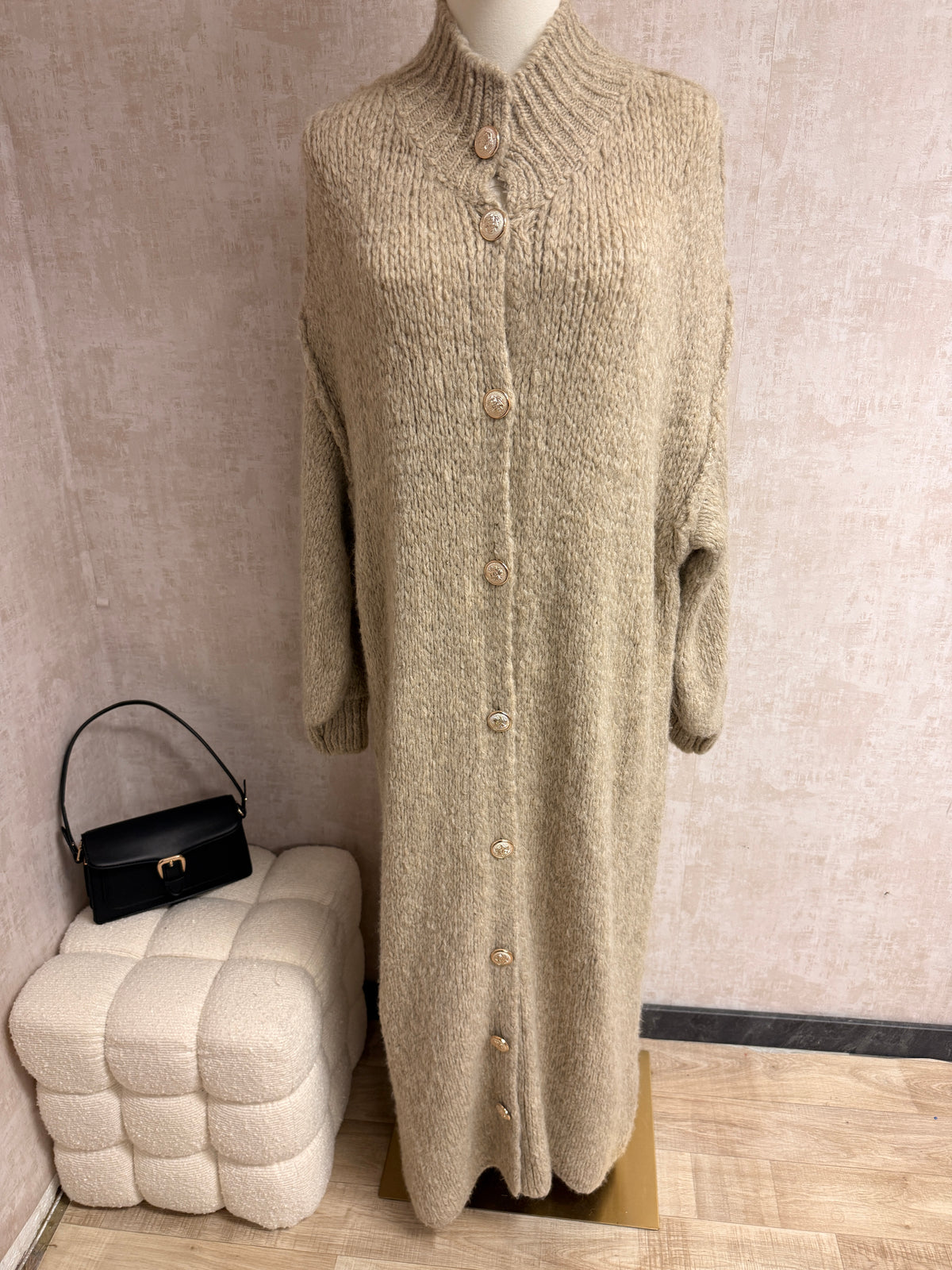 Aziza - Strick Cardigan lang Taupe