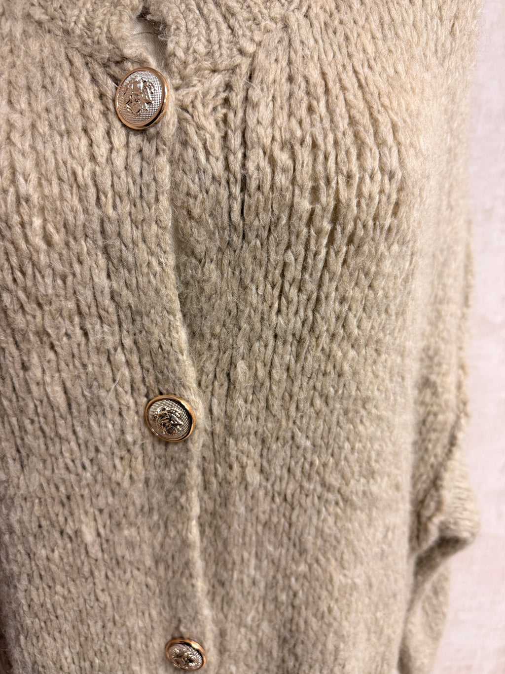 Aziza - Strick Cardigan lang Taupe