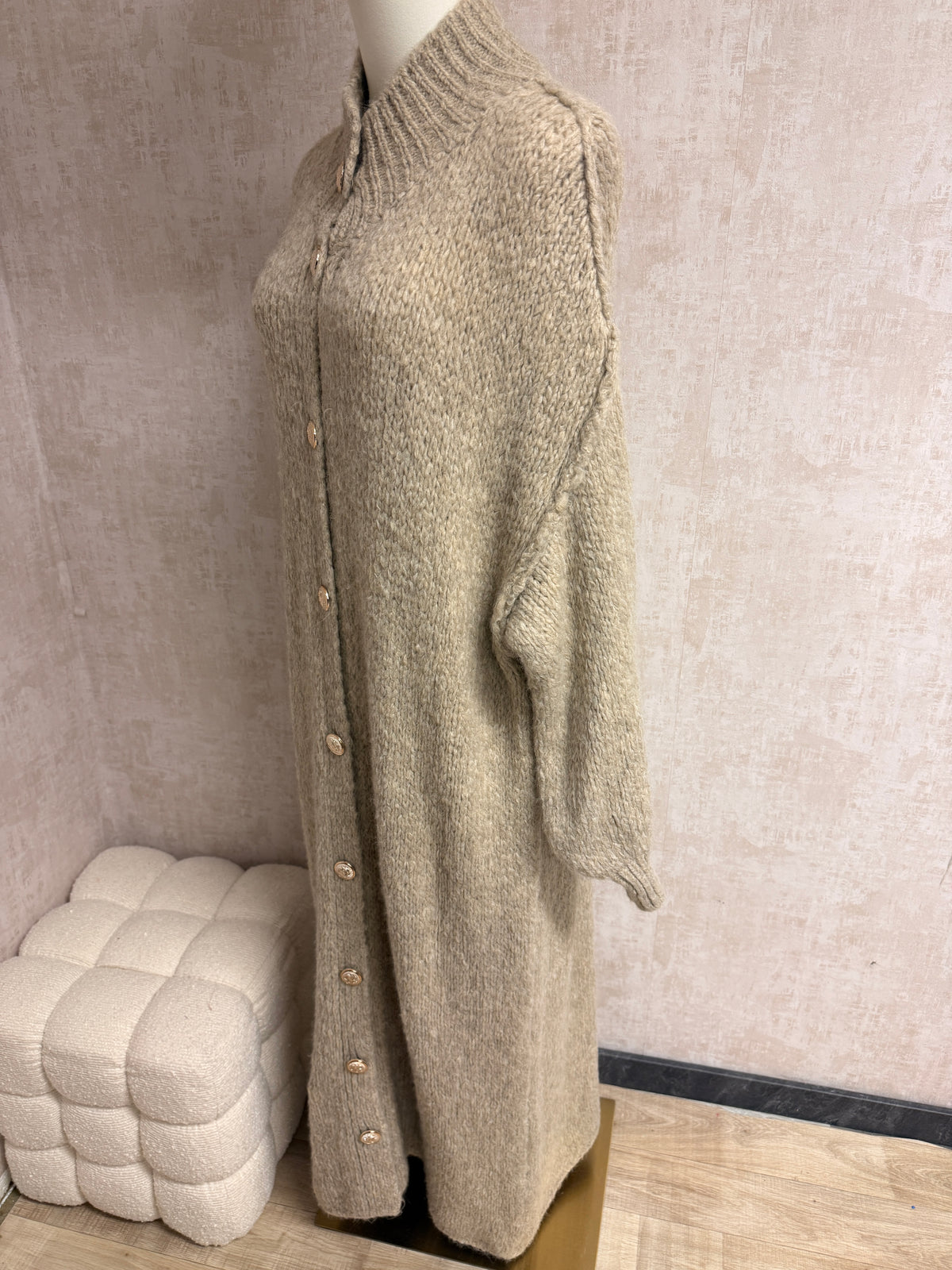 Aziza - Strick Cardigan lang Taupe