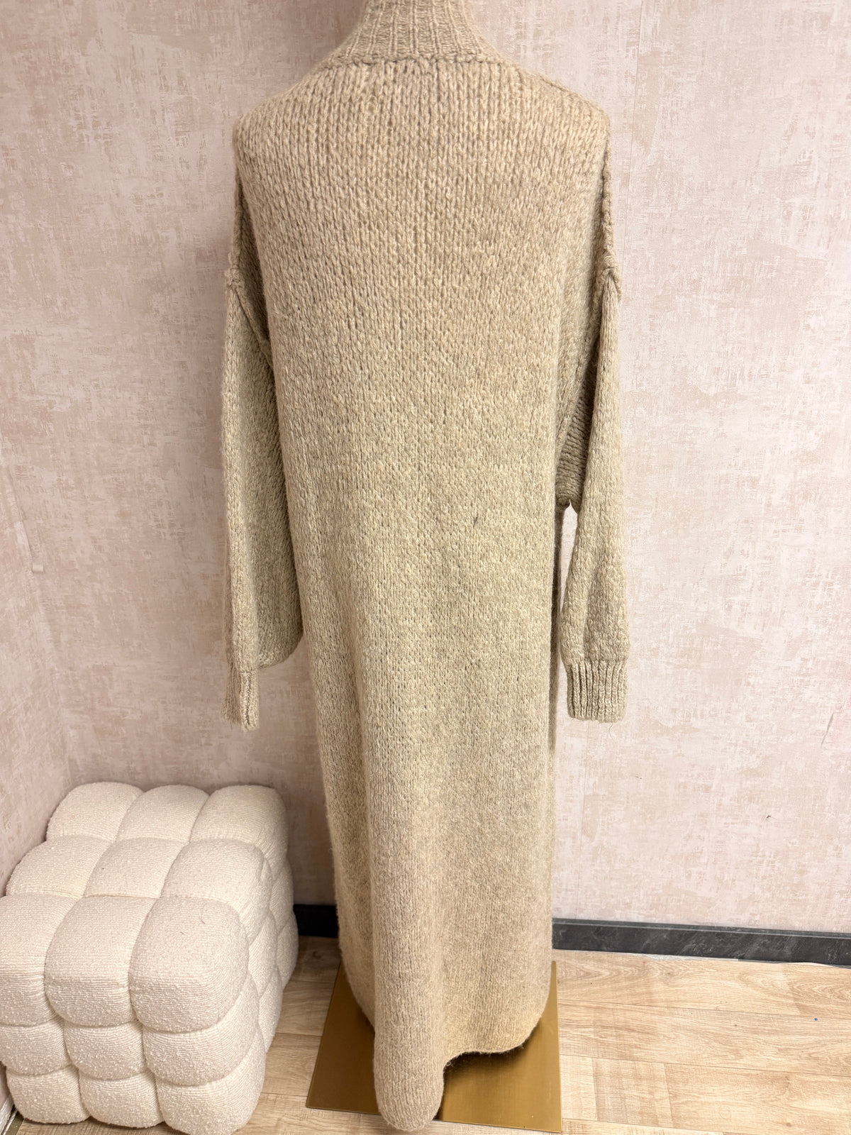 Aziza - Strick Cardigan lang Taupe
