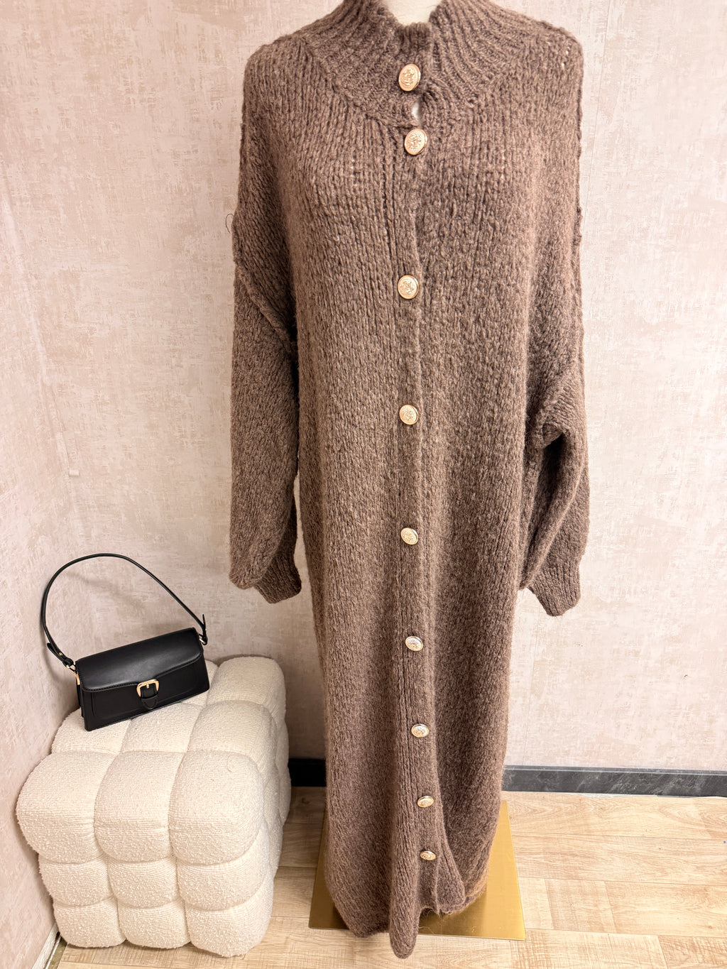 Aziza - Strick Cardigan lang Mocha