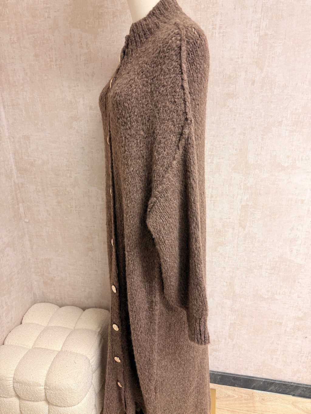 Aziza - Strick Cardigan lang Mocha