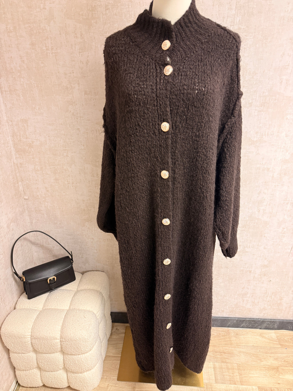 Aziza - Strick Cardigan lang Dunkel Braun