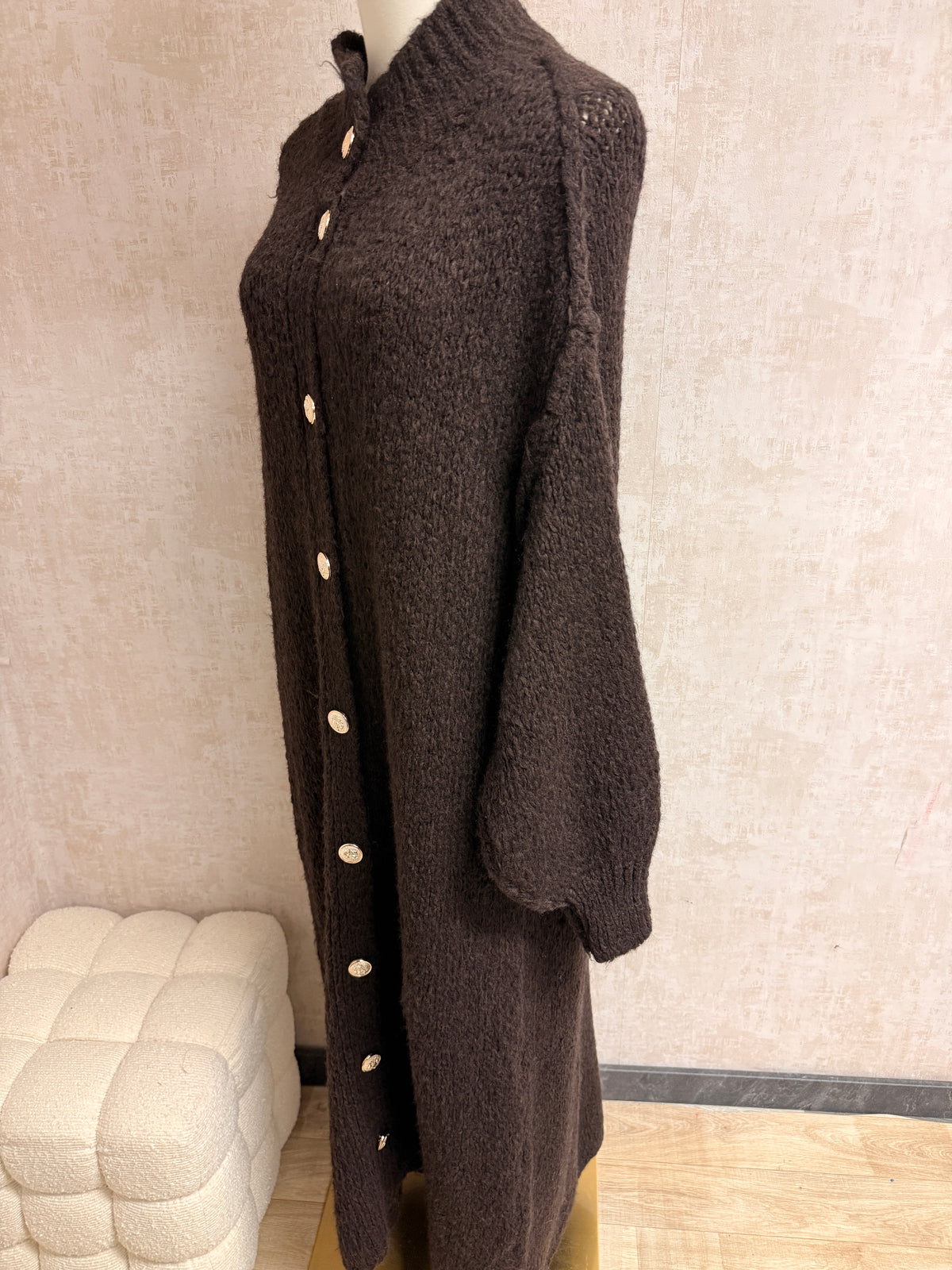 Aziza - Strick Cardigan lang Dunkel Braun