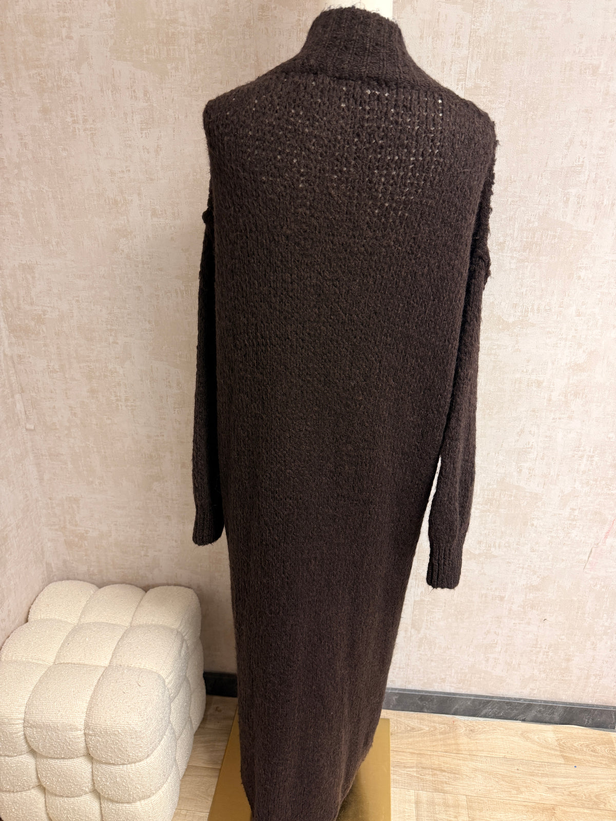 Aziza - Strick Cardigan lang Dunkel Braun