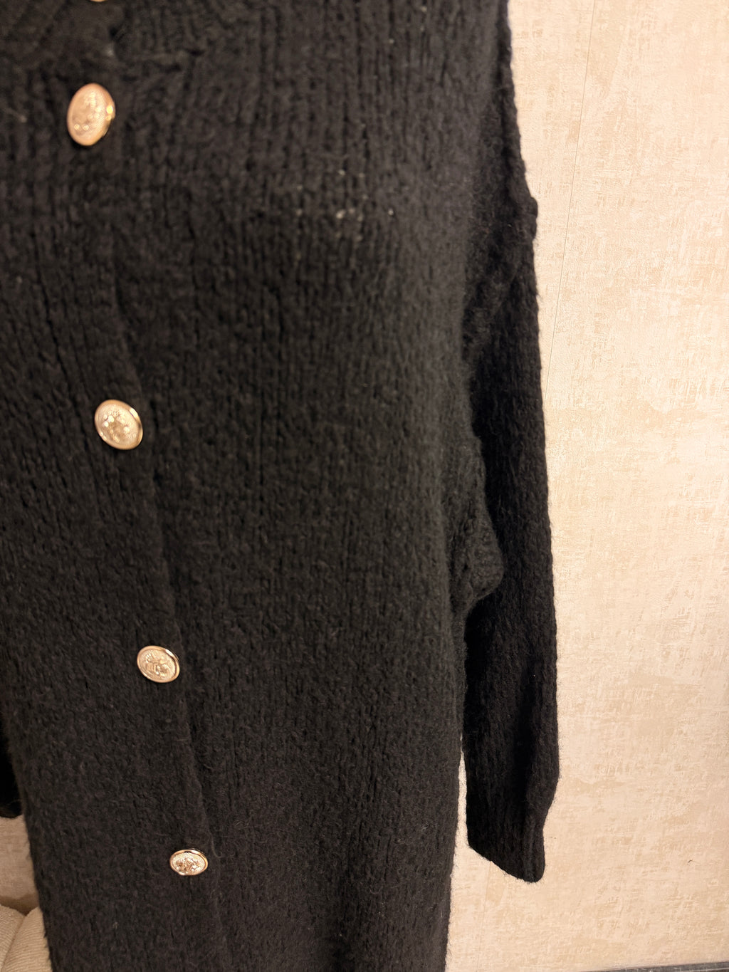 Aziza - Strick Cardigan lang Schwarz