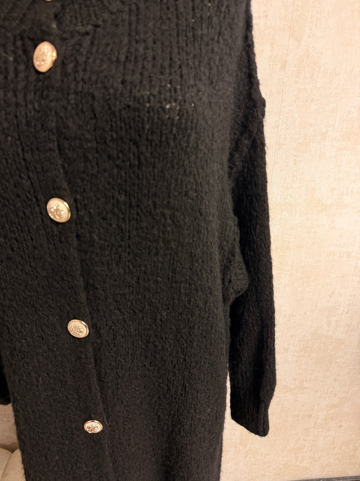 Aziza - Strick Cardigan lang Schwarz