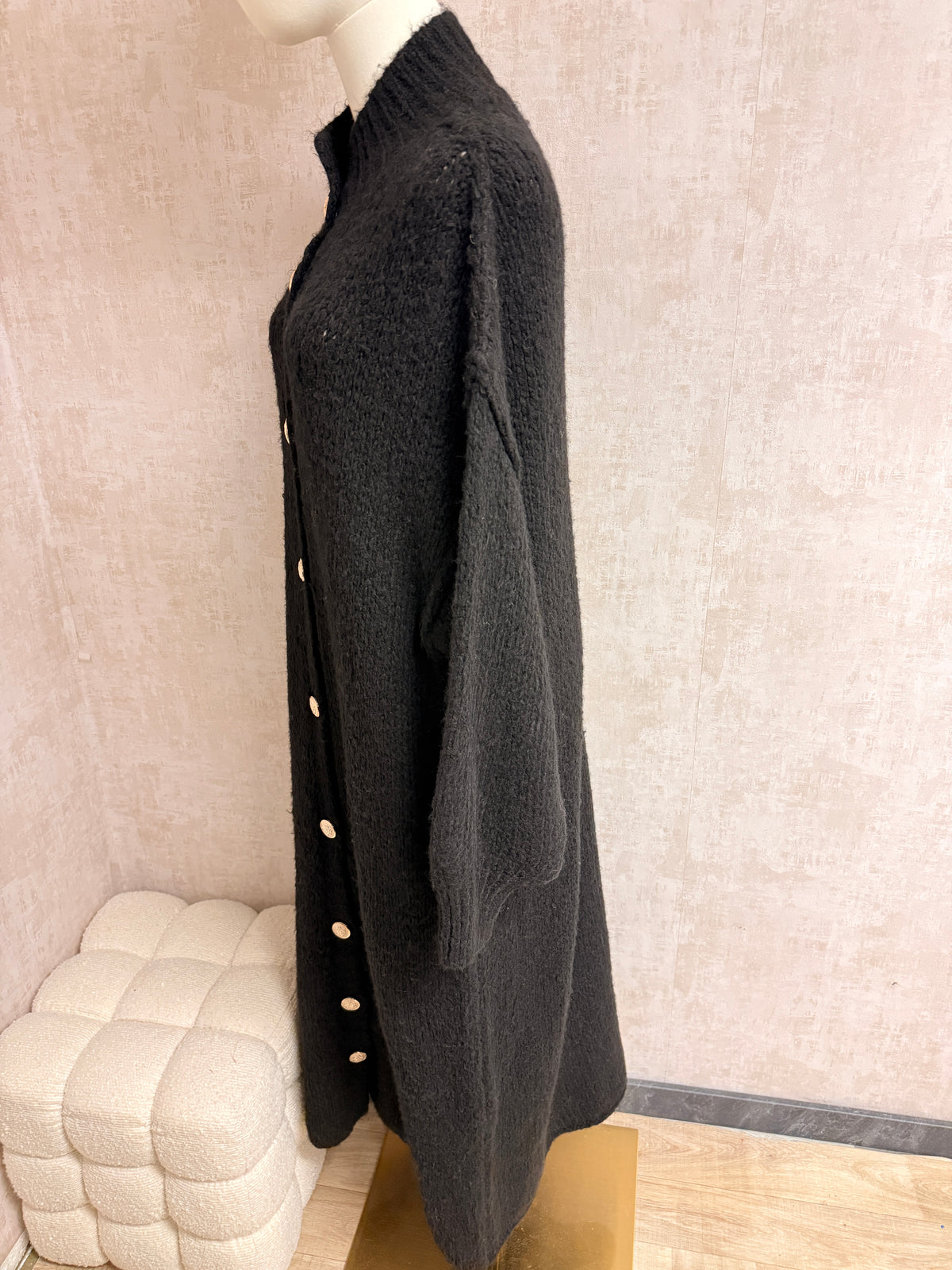 Aziza - Strick Cardigan lang Schwarz