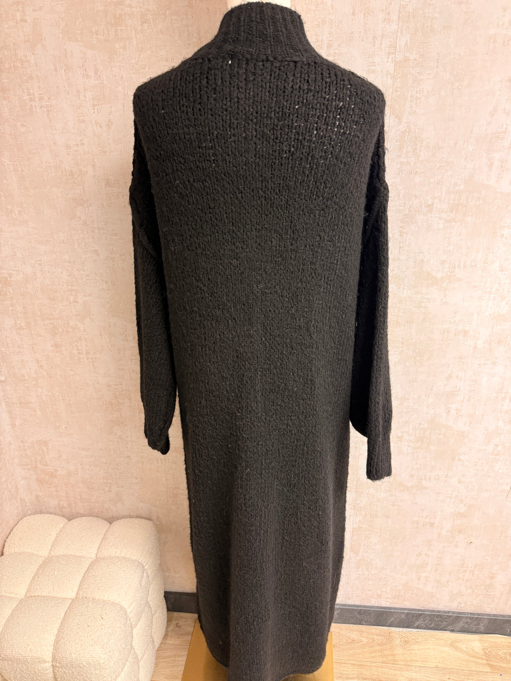 Aziza - Strick Cardigan lang Schwarz