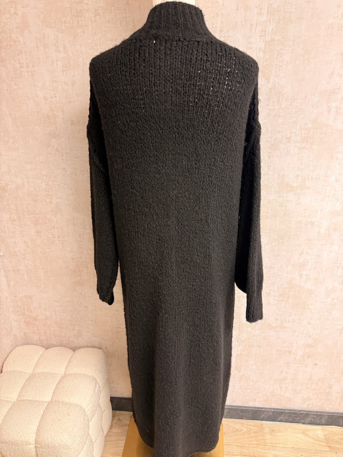 Aziza - Strick Cardigan lang Schwarz